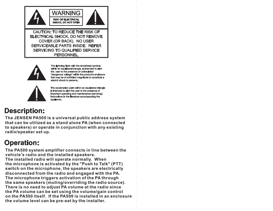 頁面 2 | Jensen PA500 User Manual | Page 2 / 8