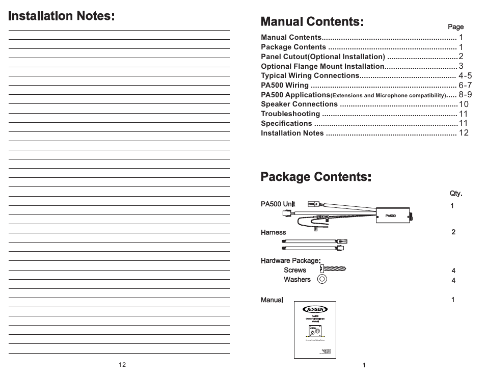 頁面 3 | Jensen PA500 User Manual | Page 3 / 8
