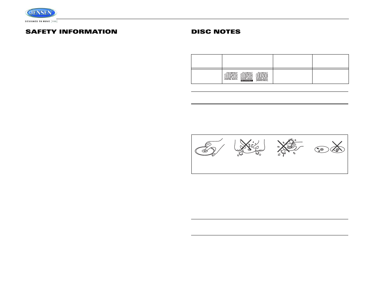 Jcd3010, Safety information | Jensen JCD3010 User Manual | Page 2 / 10