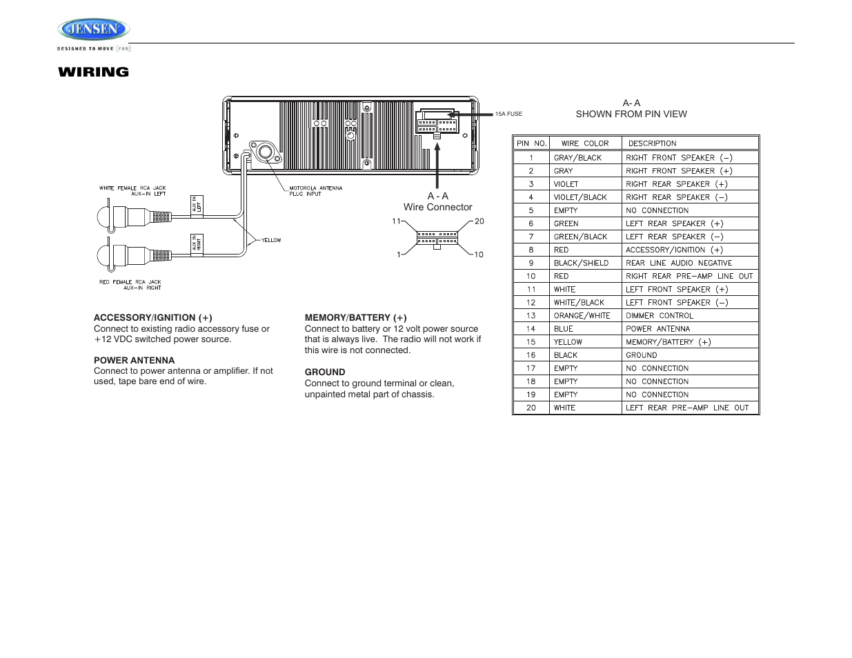 Jcd3010, Wiring | Jensen JCD3010 User Manual | Page 4 / 10