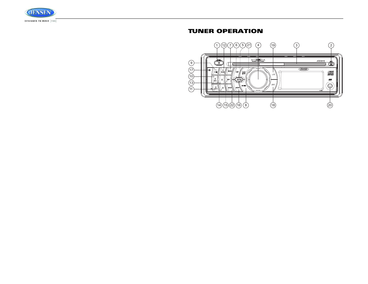 Jcd3010, Tuner operation | Jensen JCD3010 User Manual | Page 6 / 10