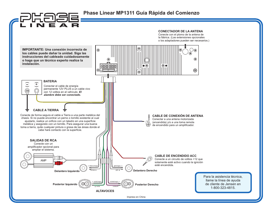 Phase linear mp1311 guía rápida del comienzo | Jensen Phase Linear MP1311 User Manual | Page 2 / 2