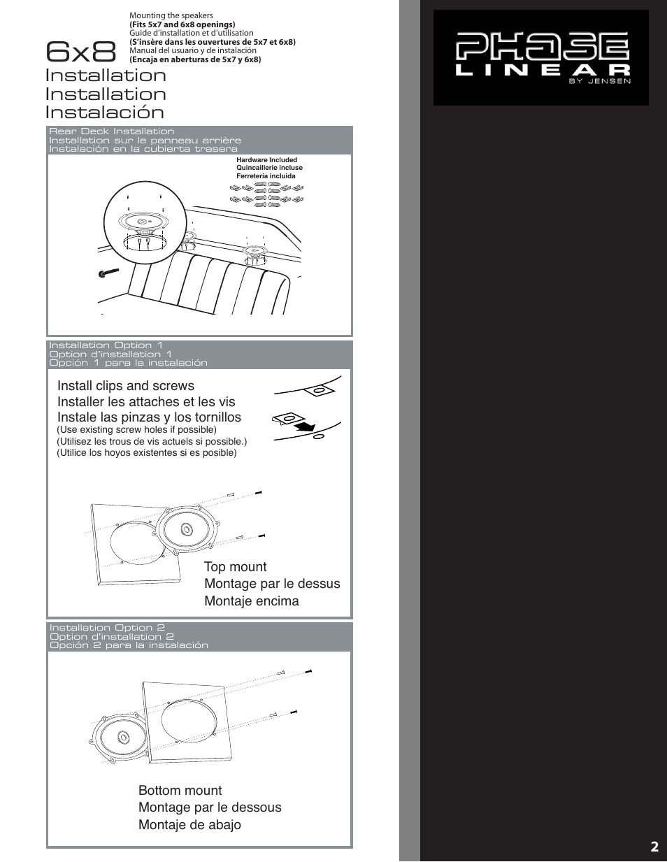 Installation installation instalación | Jensen Phase Linear US268 User Manual | Page 3 / 4