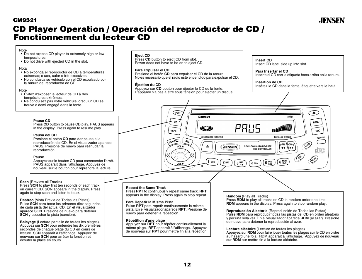 Jensen CM9521 User Manual | Page 12 / 17