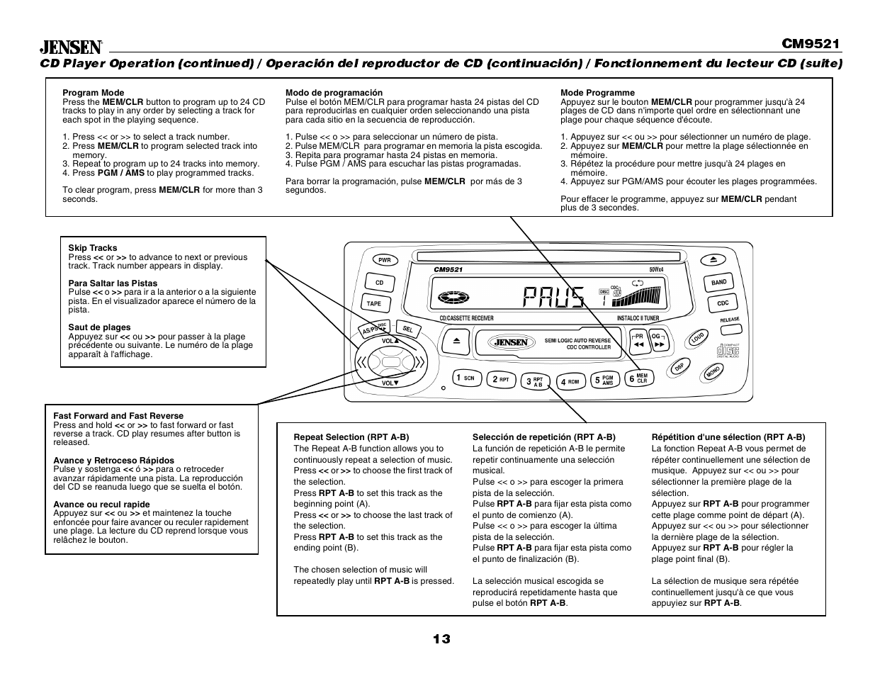 Jensen CM9521 User Manual | Page 13 / 17