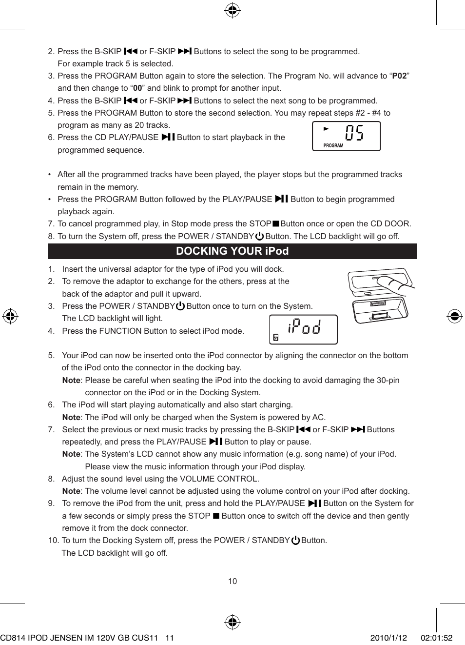 Docking your ipod | Jensen JiSS-115 User Manual | Page 11 / 14