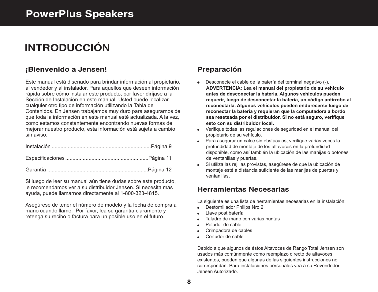Introducción, Powerplus speakers | Jensen PowerPlus 682 User Manual | Page 10 / 22