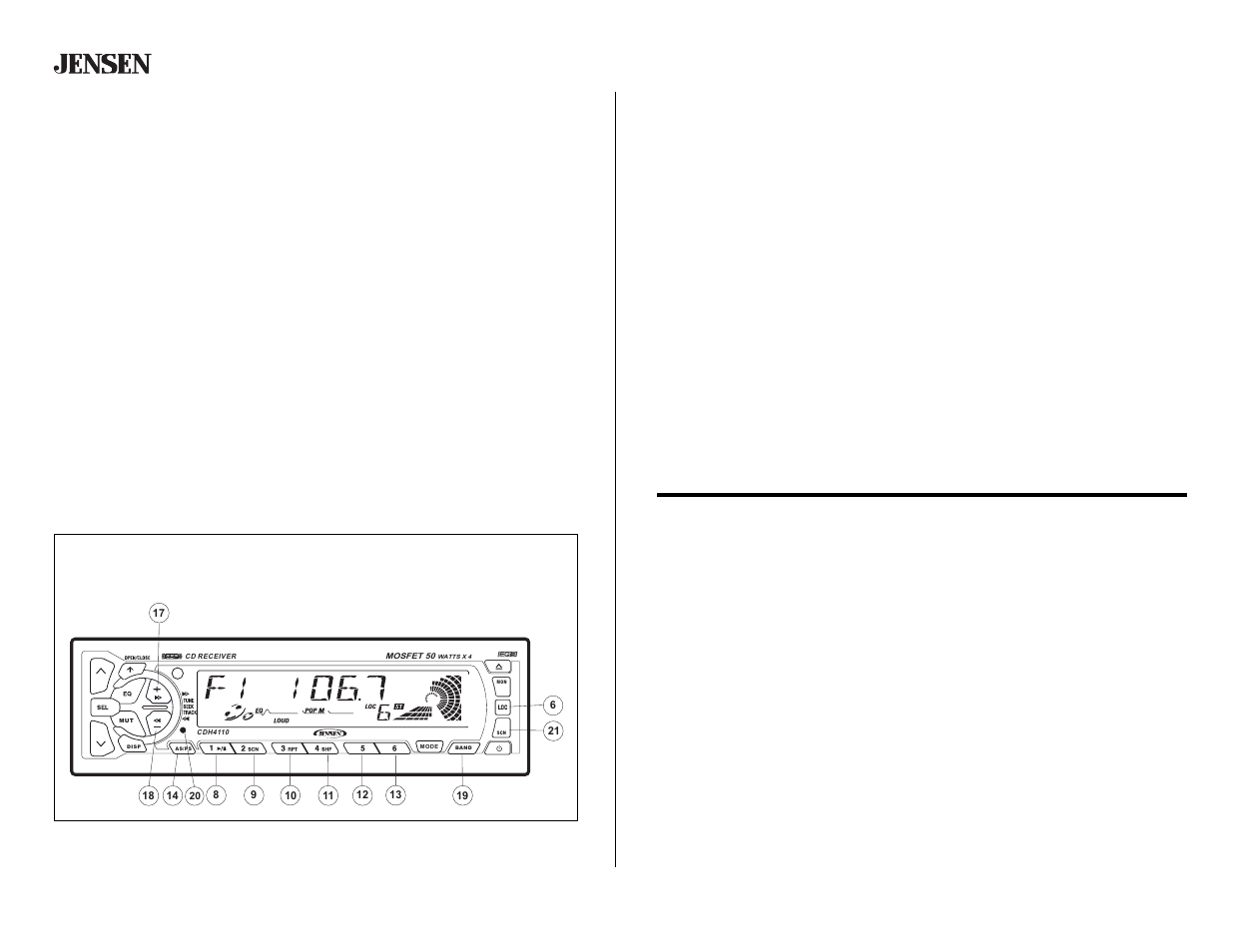 Cdh4110, Basic operation (continued), Tuner operation | Operación básica (continuado), Operación de la radio, Opération de base (continué), Fonctionnement de la radio | Jensen CDH4110 User Manual | Page 10 / 18