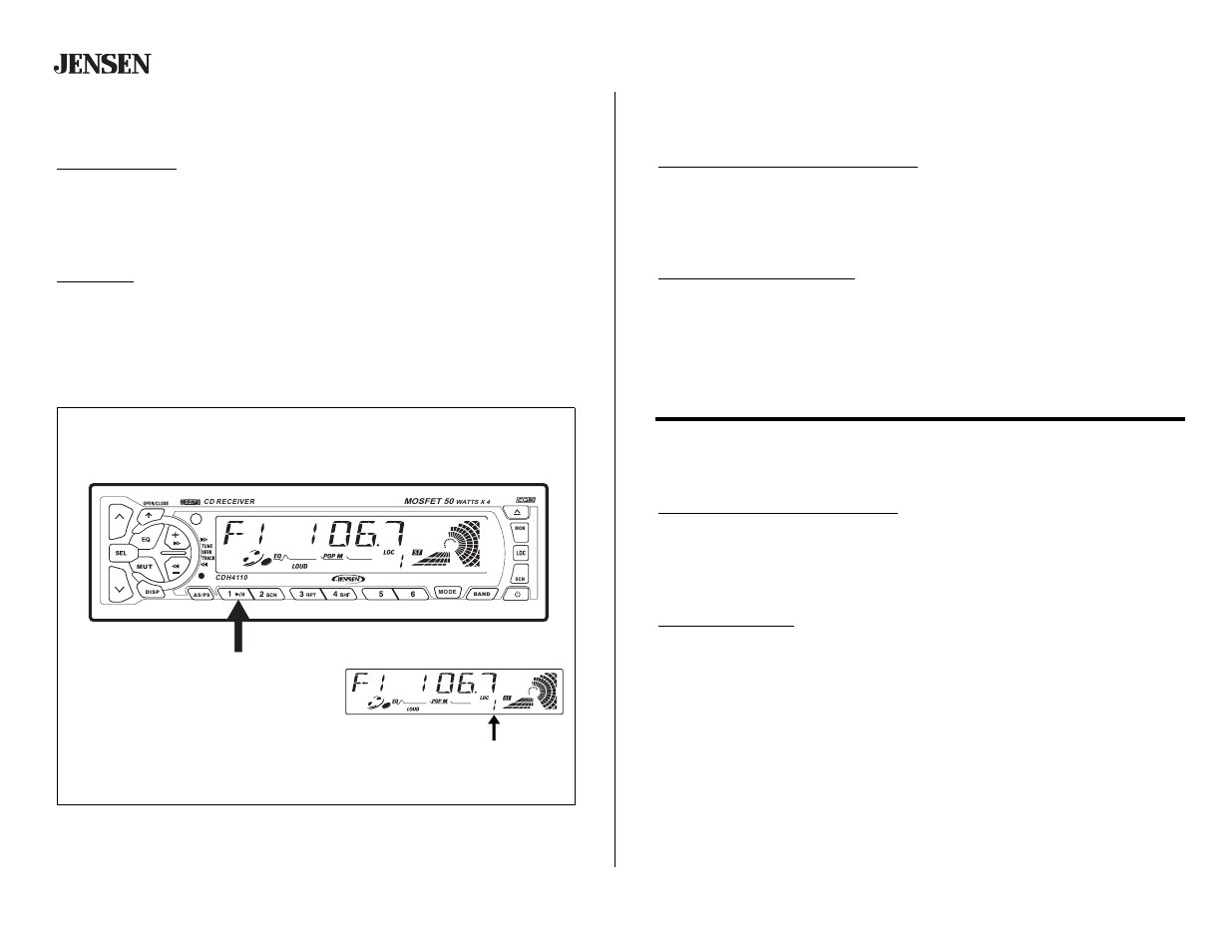 Cdh4110, Tuner operation (continued), Operación de la radio (continuado) | Fonctionnement de la radio (continué) | Jensen CDH4110 User Manual | Page 12 / 18