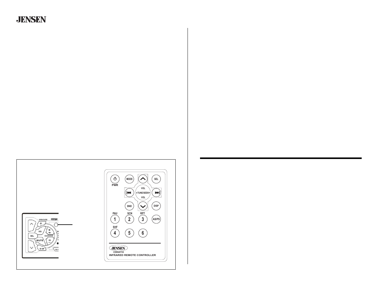 Cdh4110, Operación del reproductor de cd (continuado), Control remoto | Fonctionnement du lecteur cd (continué), Prêt à être télécommandé, Cd player operation (continued), Remote control | Jensen CDH4110 User Manual | Page 14 / 18