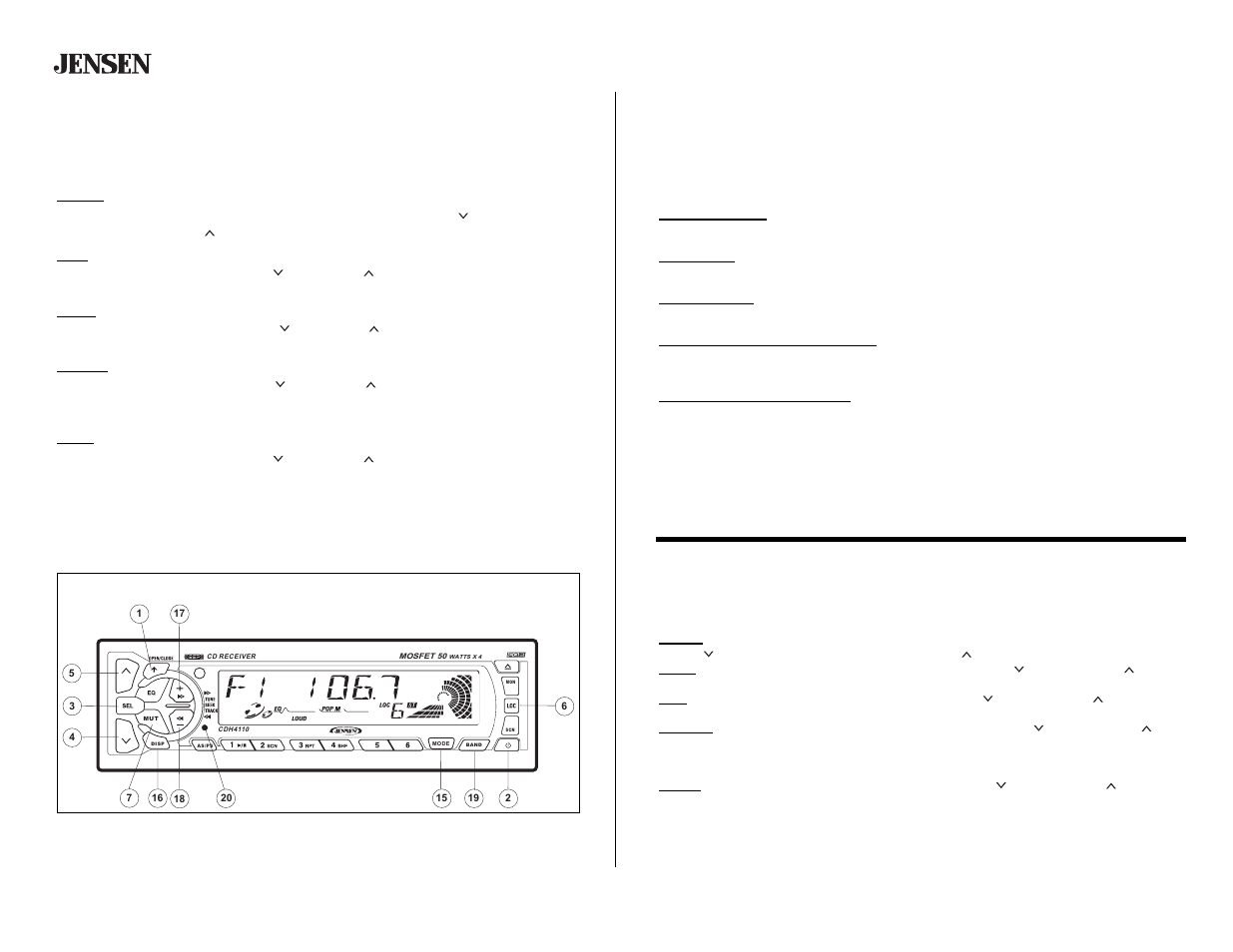 Cdh4110, Basic operation (continued), Operación básica (continuado) | Opération de base (continué) | Jensen CDH4110 User Manual | Page 8 / 18