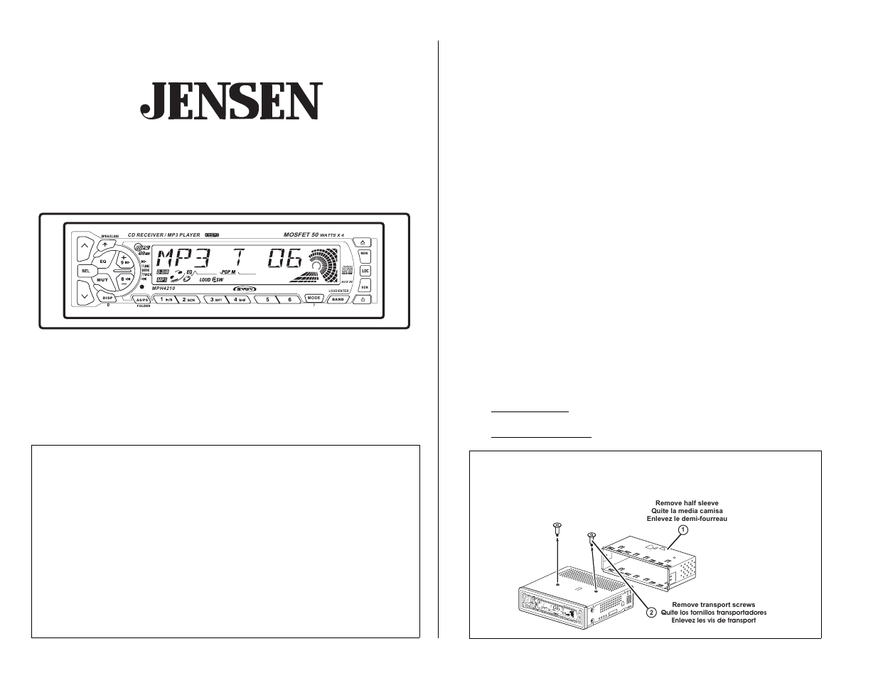 Jensen MPH4210 User Manual | 20 pages