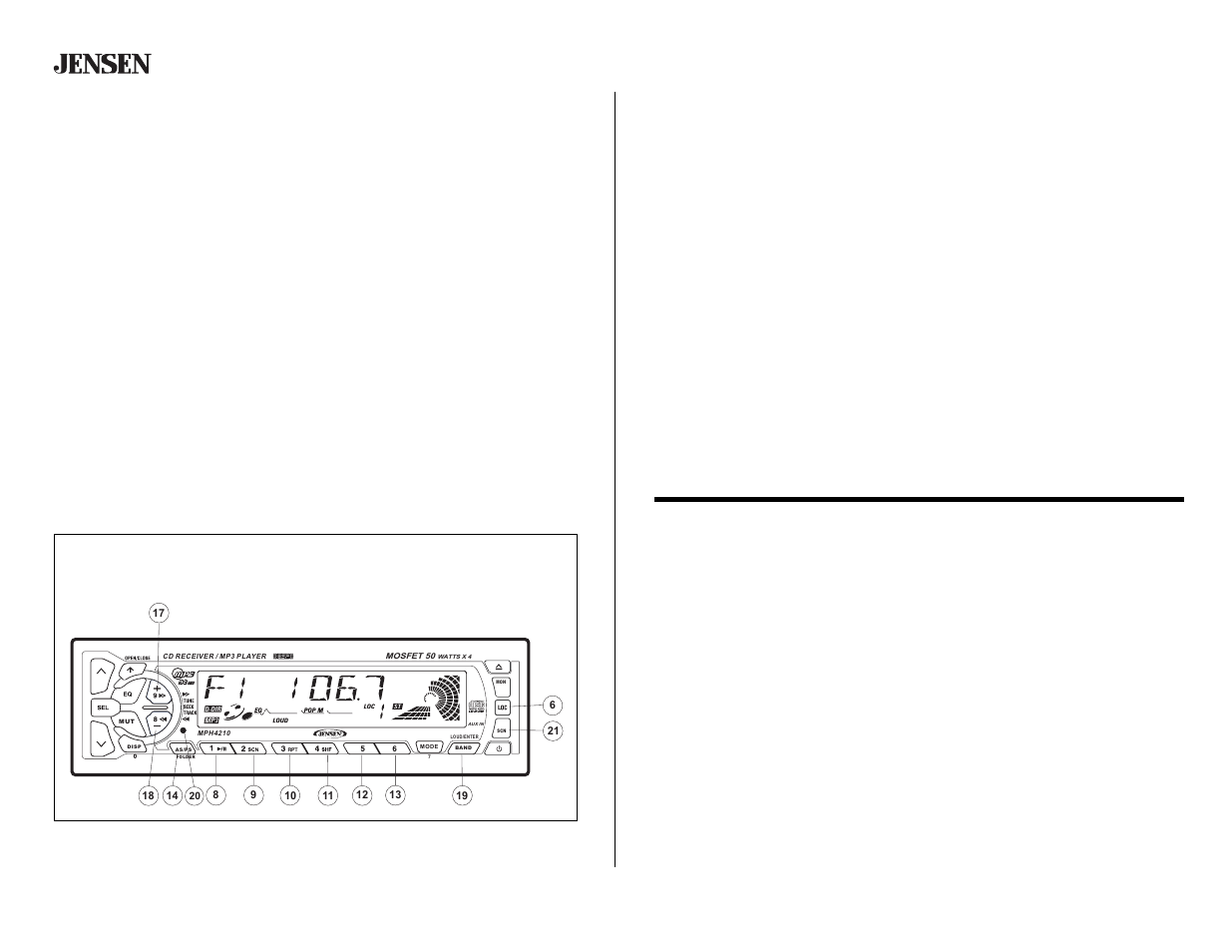 Mph4210, Basic operation (continued), Tuner operation | Operación básica (continuado), Operación de la radio, Opération de base (continué), Fonctionnement de la radio | Jensen MPH4210 User Manual | Page 10 / 20