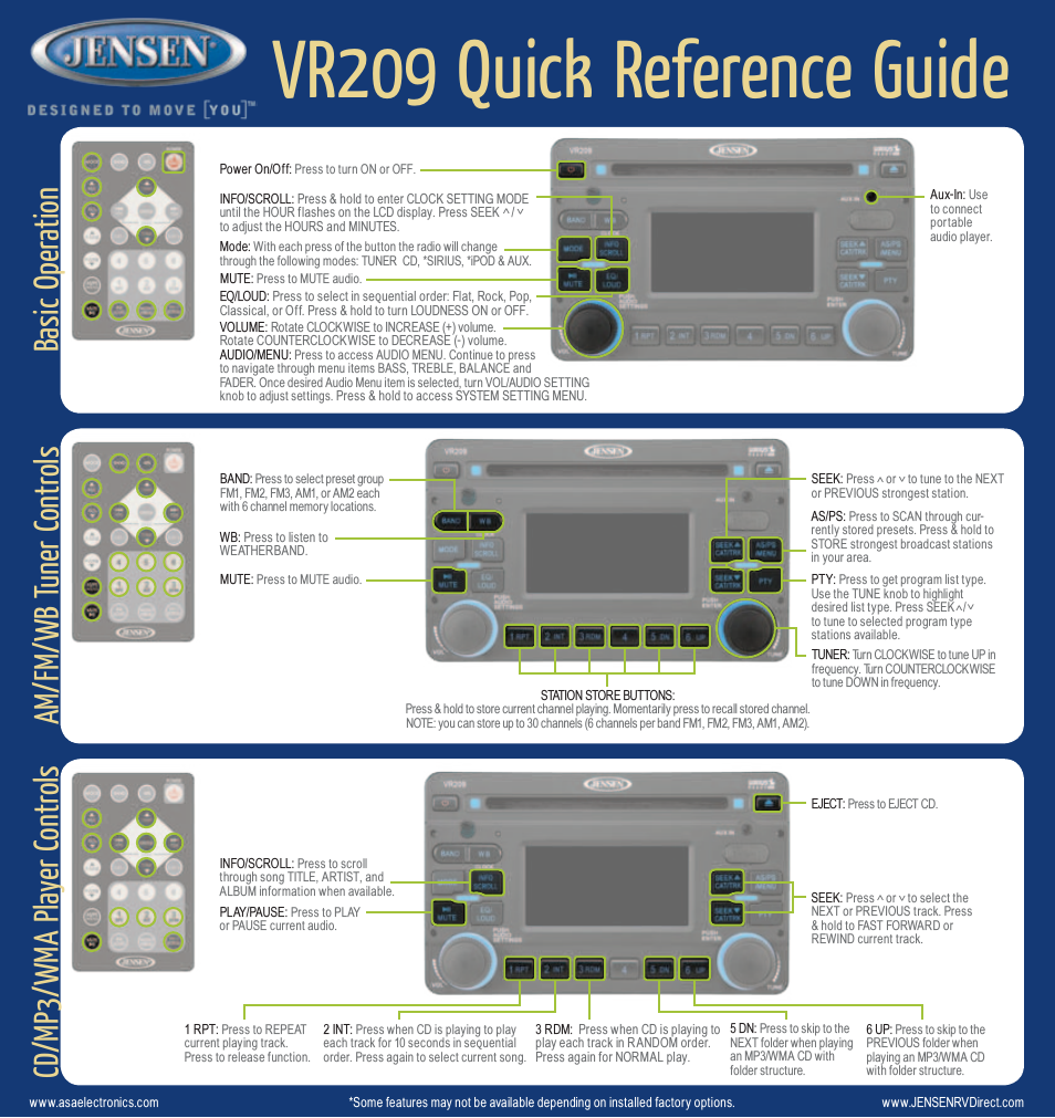 Jensen VR209 User Manual | 2 pages