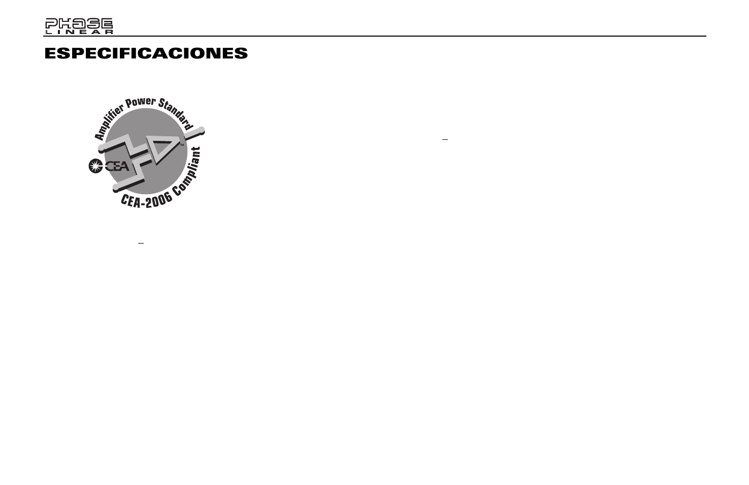 Especificaciones | Jensen Phase Linear SD1513 User Manual | Page 46 / 72