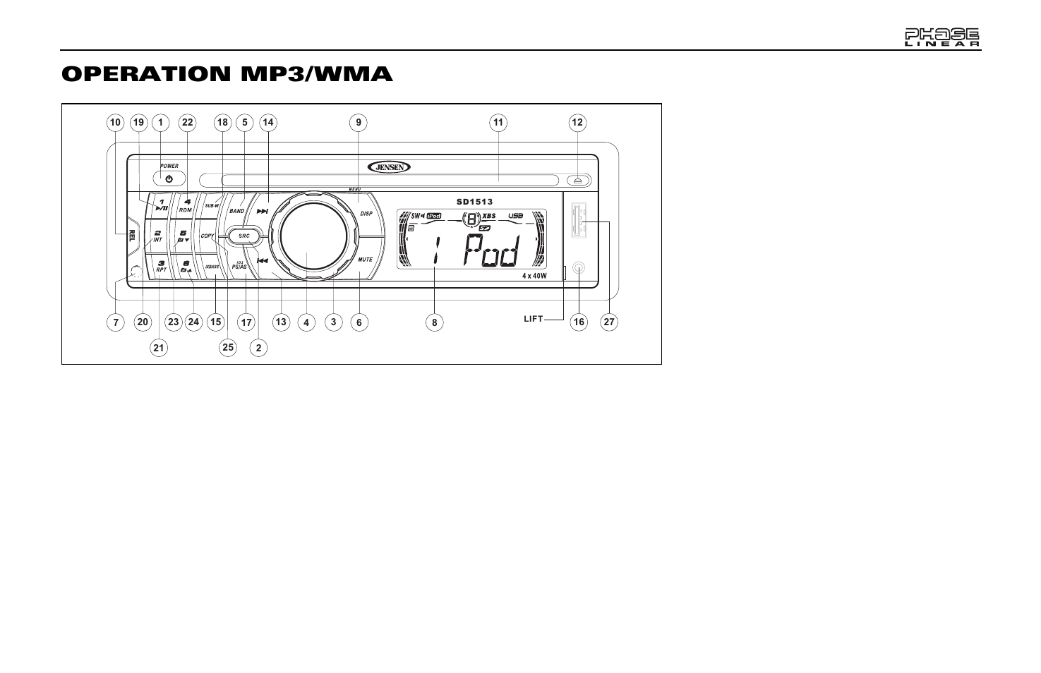 Operation mp3/wma, Suspension, Sélection de piste | Naviguer des dossiers, Intro scan (int), Répétition (rpt), Au hasard (rdm) | Jensen Phase Linear SD1513 User Manual | Page 59 / 72