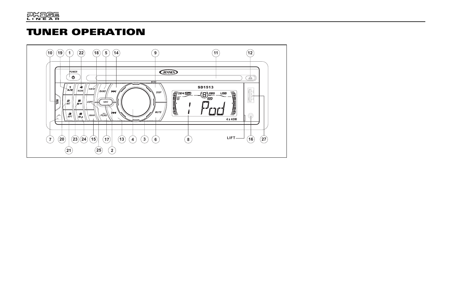 Tuner operation | Jensen Phase Linear SD1513 User Manual | Page 8 / 72