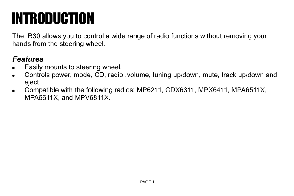 Introduction | Jensen IR30 User Manual | Page 3 / 20