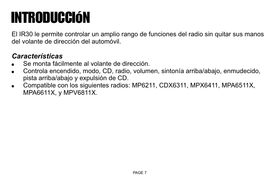 Introducci n ó | Jensen IR30 User Manual | Page 9 / 20