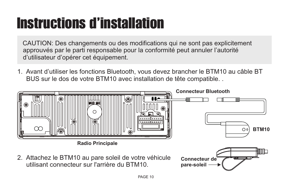 Instructions d’installation | Jensen Bluetooth Handsfree Accessory BTM10 User Manual | Page 12 / 18