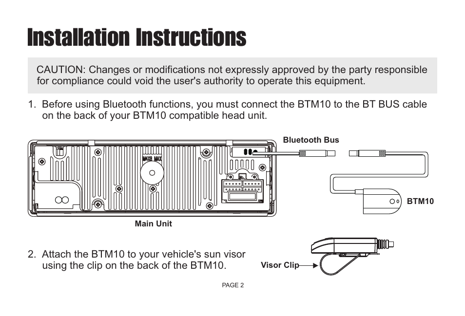 Installation instructions | Jensen Bluetooth Handsfree Accessory BTM10 User Manual | Page 4 / 18