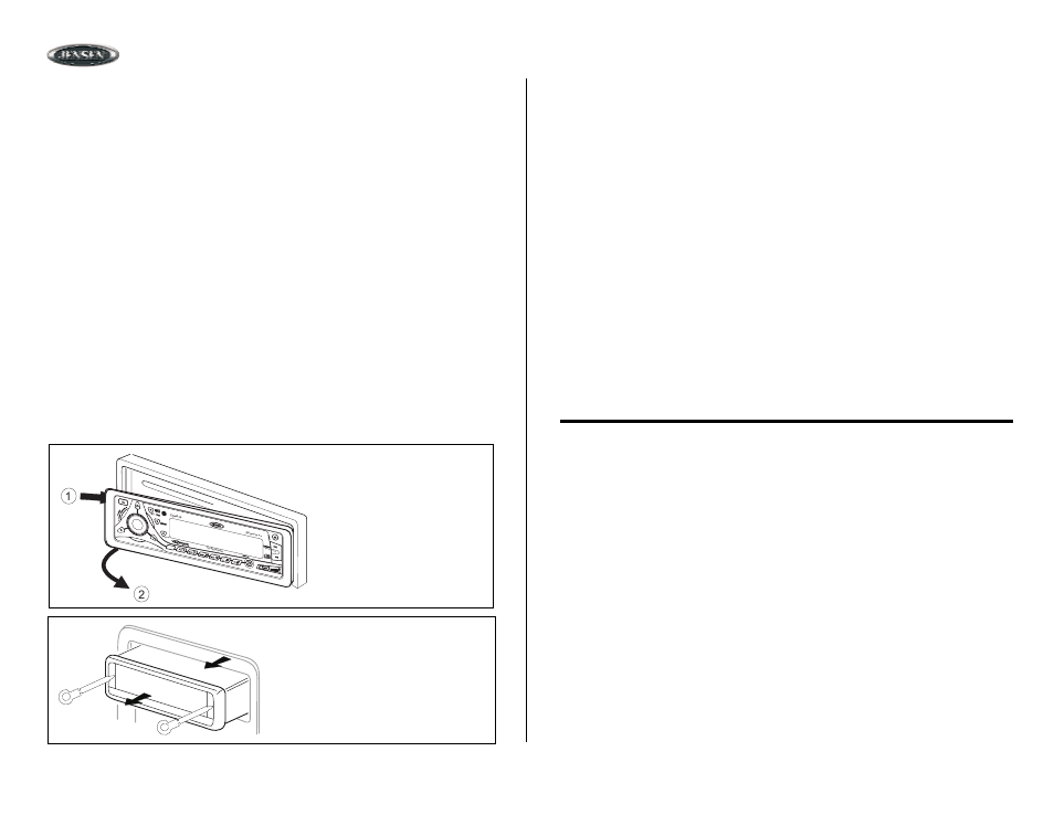 Operation (continued), Greeting note, Detaching the front panel | Reattaching the front panel, Reset, Remove radio from dash, Operación (continuado), Saludo, Liberar el panel delantero, Liberar colocando nuevamente el panel delantero | Jensen MP7610 User Manual | Page 12 / 25