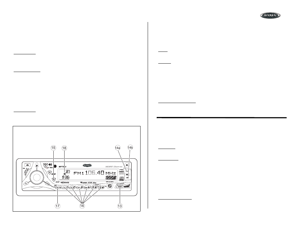 Tuner operation, Select a band, Tuning | Scan, Preset stations, Operación de la radio, Selección de banda, Selección de emisora, Rastreo, Preselección de emisoras | Jensen MP7610 User Manual | Page 13 / 25
