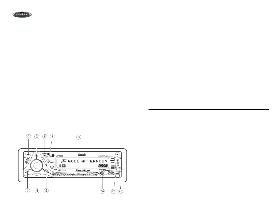 Operation, Power, Mode | Audio mute, Volume / audio control, Operación, Potencia, Modo, Audio mudo, Volumen / regulador audio | Jensen MP7610 User Manual | Page 6 / 25