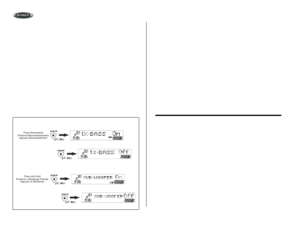 Operation (continued), Ix-bass, Equalizer selector | Operación (continuado), Selector de ecualizador, Opération (continué), Sélectionneur d'égalisateur, Mp7610 | Jensen MP7610 User Manual | Page 8 / 25