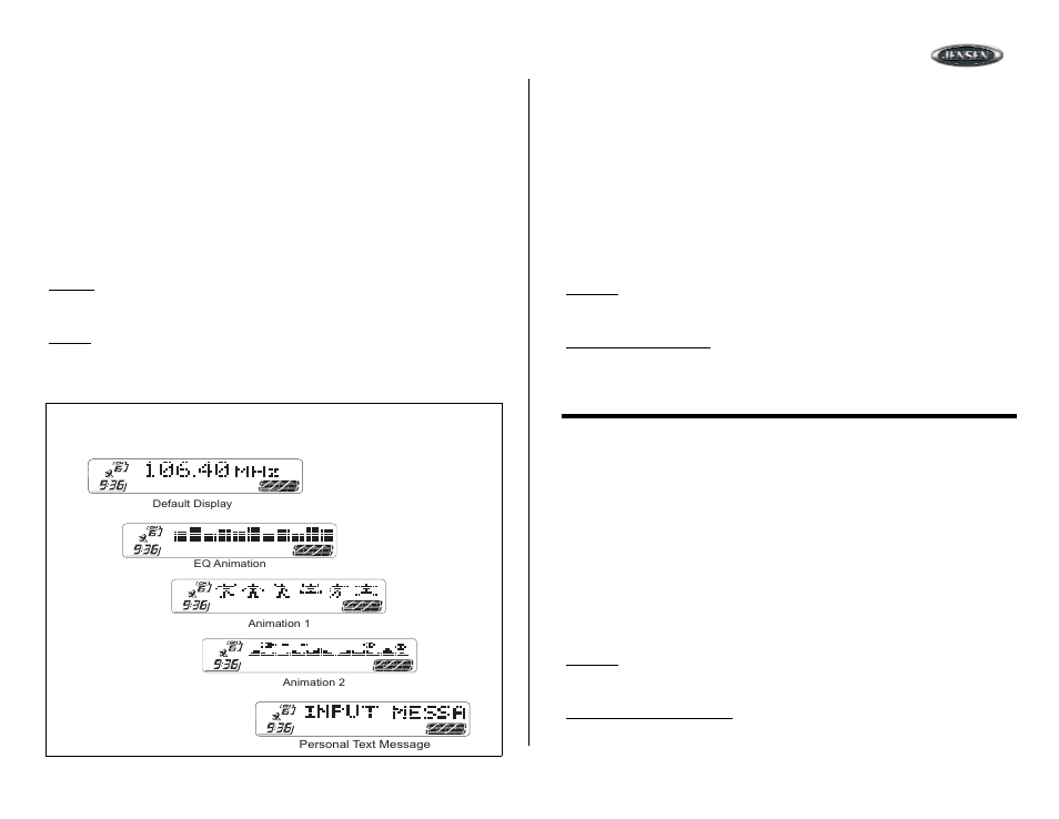 Operation (continued), Animation / menu operation, Operación (continuado) | Animación / operación del menú, Opération (continué), Animation/opération du menu, Mp7610 | Jensen MP7610 User Manual | Page 9 / 25