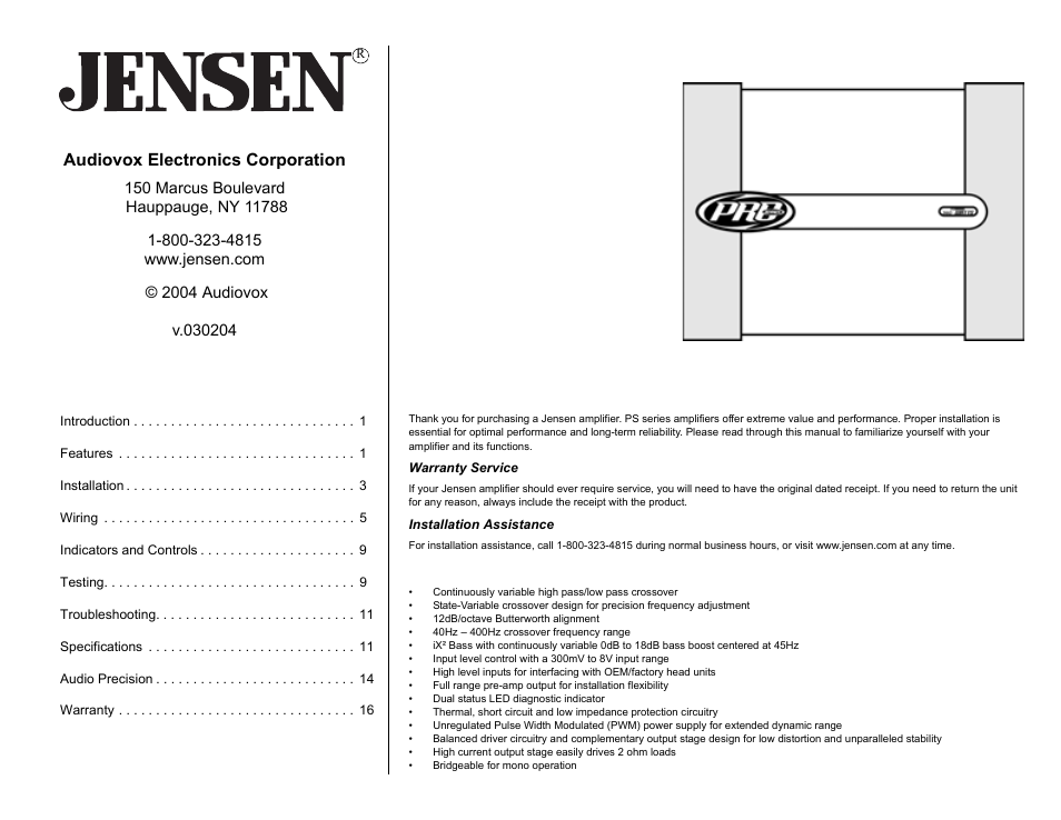 Jensen PS285 User Manual | 16 pages