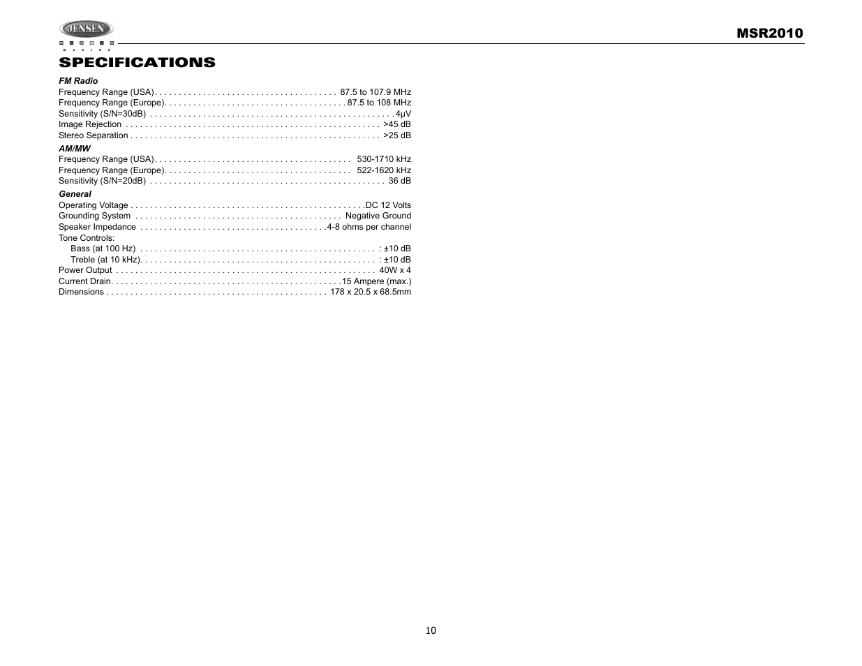 Jensen MSR2010 User Manual | Page 12 / 34