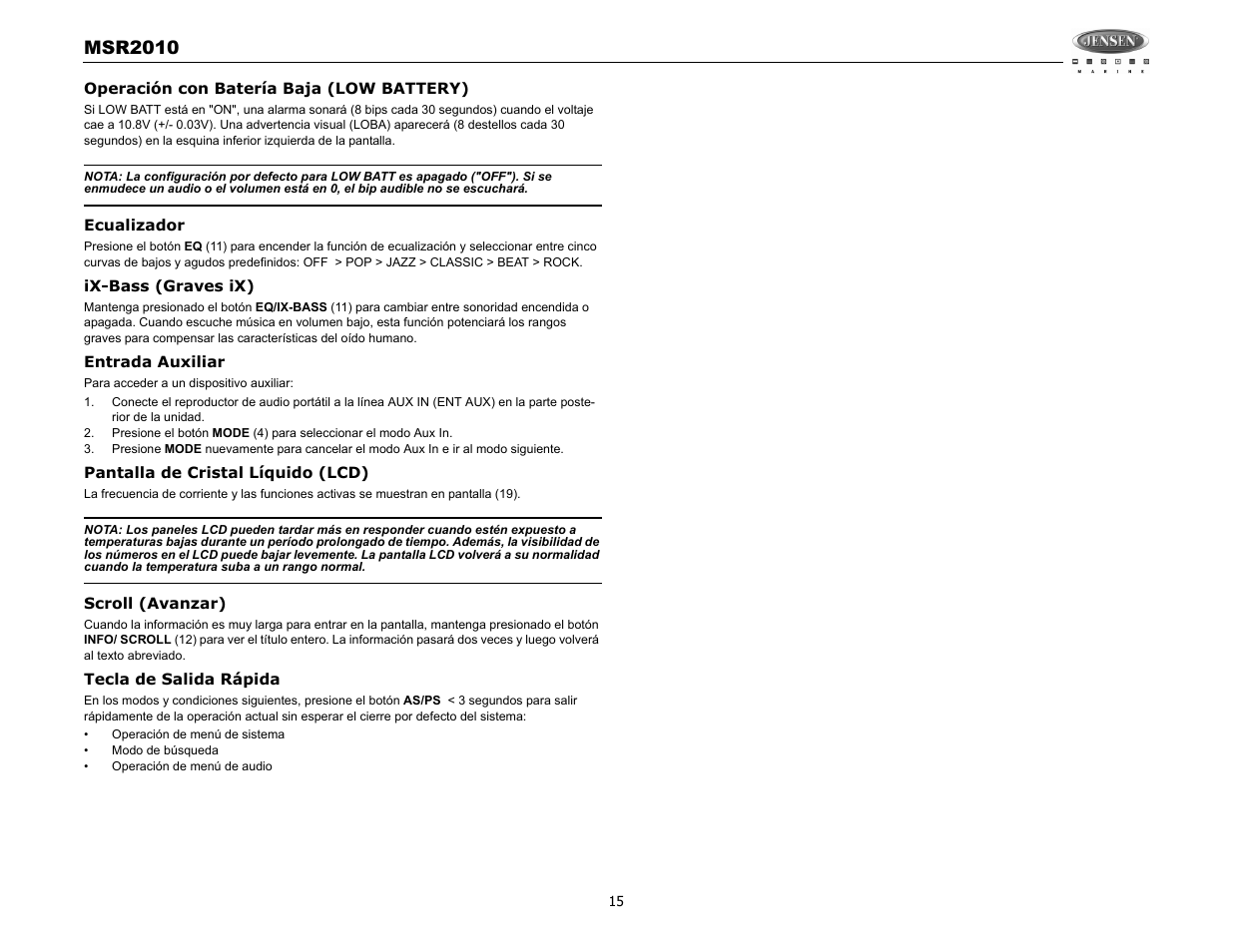 Msr2010 | Jensen MSR2010 User Manual | Page 17 / 34
