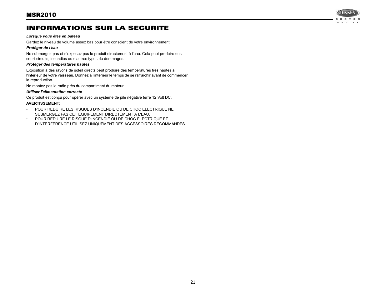 Jensen MSR2010 User Manual | Page 23 / 34