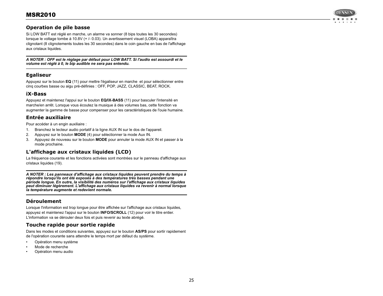 Msr2010 | Jensen MSR2010 User Manual | Page 27 / 34