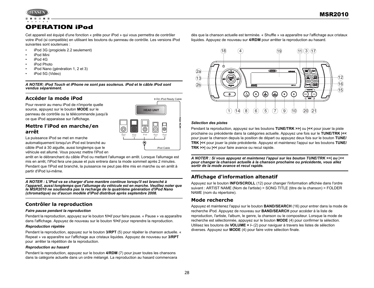 Msr2010, Operation ipod | Jensen MSR2010 User Manual | Page 30 / 34