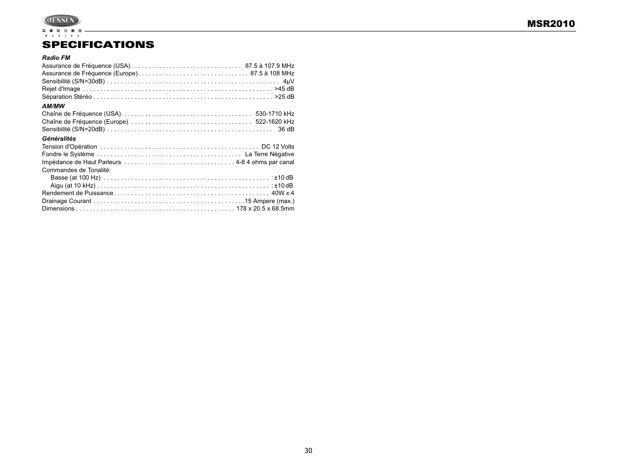 Jensen MSR2010 User Manual | Page 32 / 34