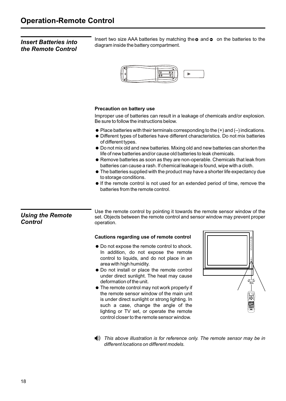 Operation-remote control, Insert batteries into the remote control, Using the remote control | Jensen JE1507DC User Manual | Page 19 / 40