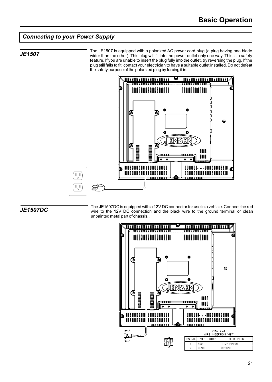 Basic operation | Jensen JE1507DC User Manual | Page 22 / 40