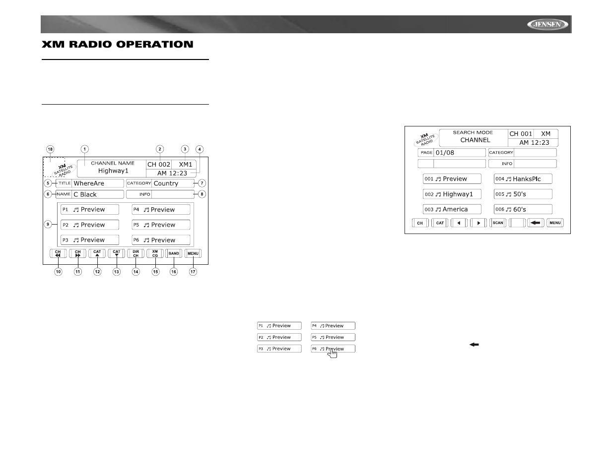 Vm9021ts xm radio operation | Jensen Mobile Multimedia AM/FM/DVD Receiver VM9021TS User Manual | Page 23 / 116