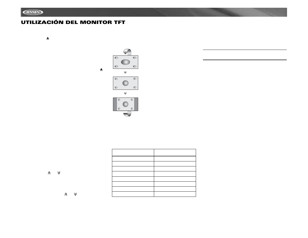 Vm9021ts utilización del monitor tft | Jensen Mobile Multimedia AM/FM/DVD Receiver VM9021TS User Manual | Page 52 / 116