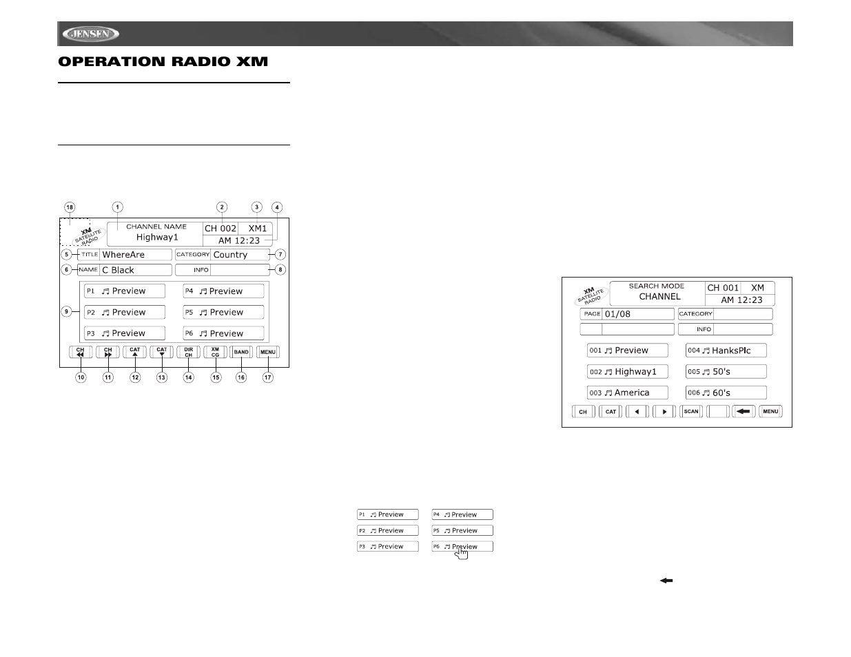 Vm9021ts operation radio xm | Jensen Mobile Multimedia AM/FM/DVD Receiver VM9021TS User Manual | Page 98 / 116