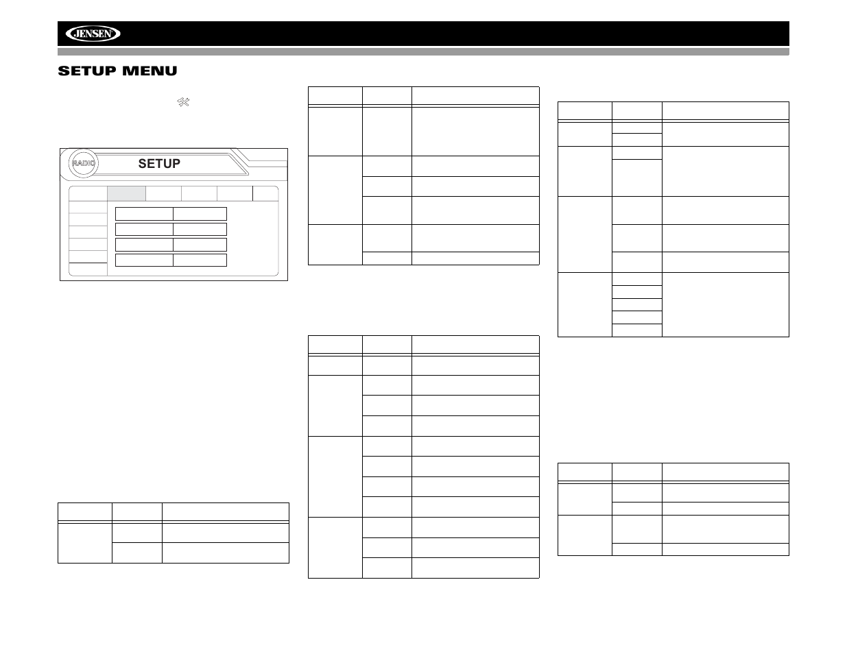 Vm9412 setup menu, Setup | Jensen VM9412 User Manual | Page 20 / 38
