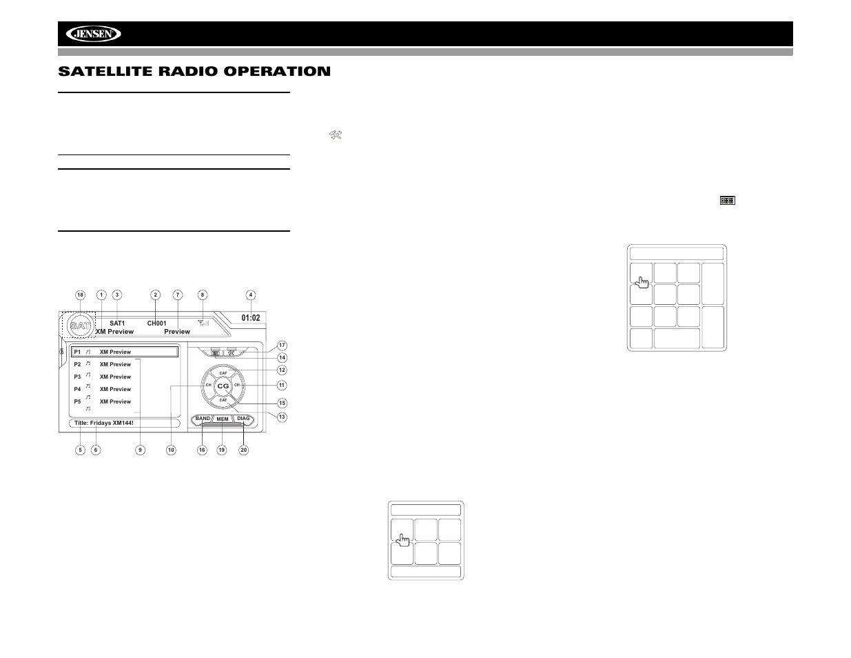 Vm9412 satellite radio operation | Jensen VM9412 User Manual | Page 24 / 38