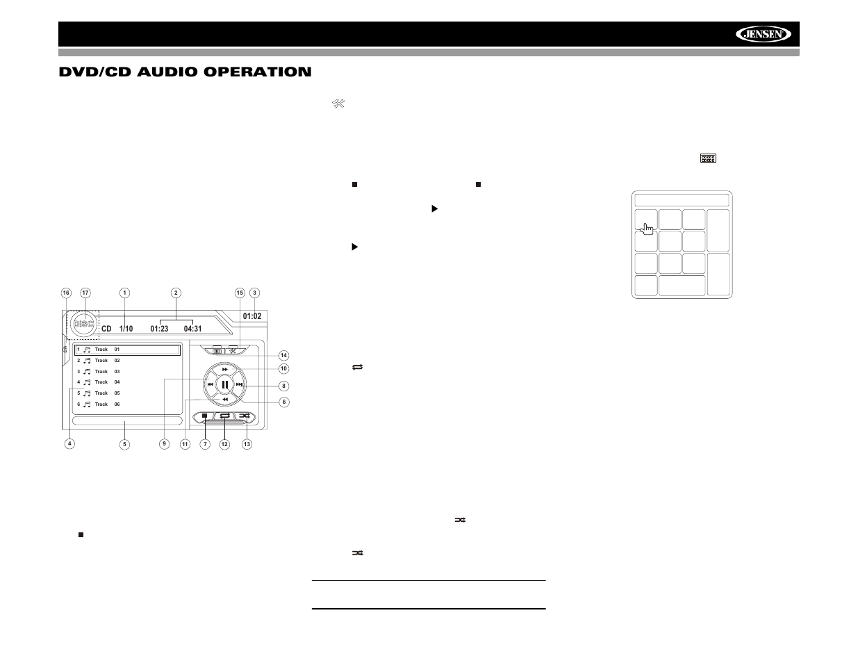 Vm9412 dvd/cd audio operation | Jensen VM9412 User Manual | Page 29 / 38
