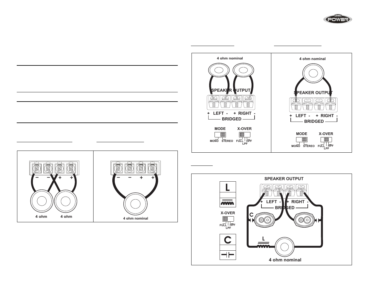 Câblage des haut parleurs, Amplificateurs power | Jensen POWER 900 User Manual | Page 36 / 48