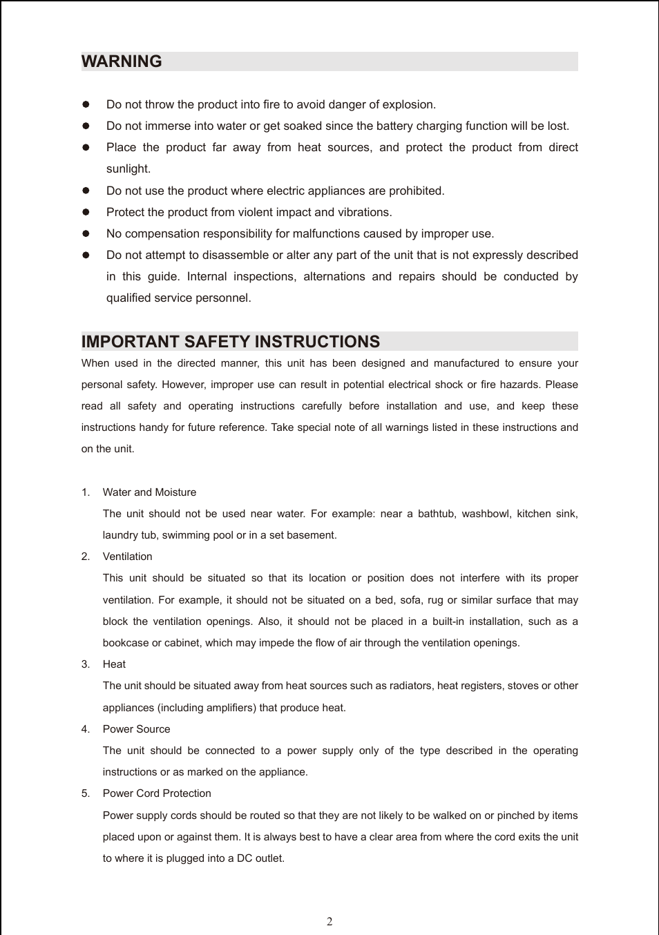 Warning, Important safety instructions | Jensen JiSS-585 User Manual | Page 3 / 10