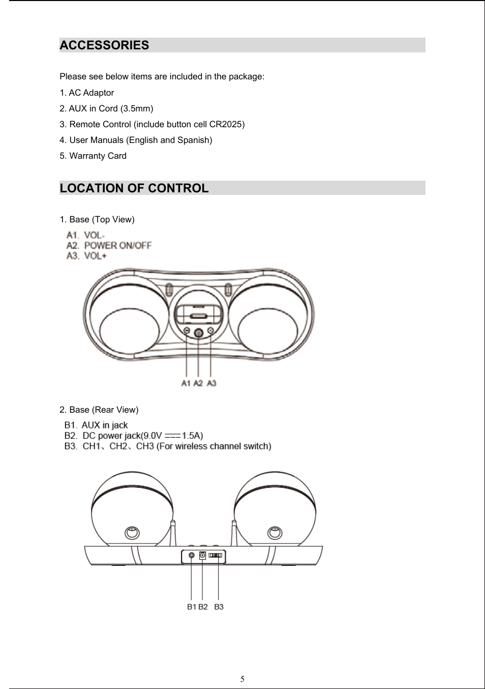 Accessories, Location of control | Jensen JiSS-585 User Manual | Page 6 / 10
