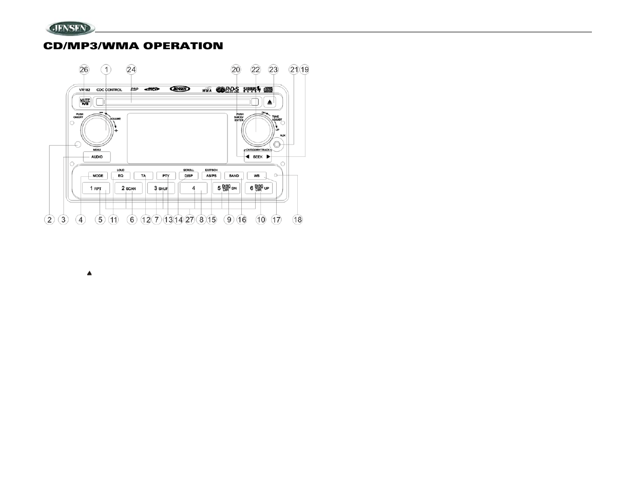 Vr182, Cd/mp3/wma operation | Jensen VR182 User Manual | Page 10 / 16