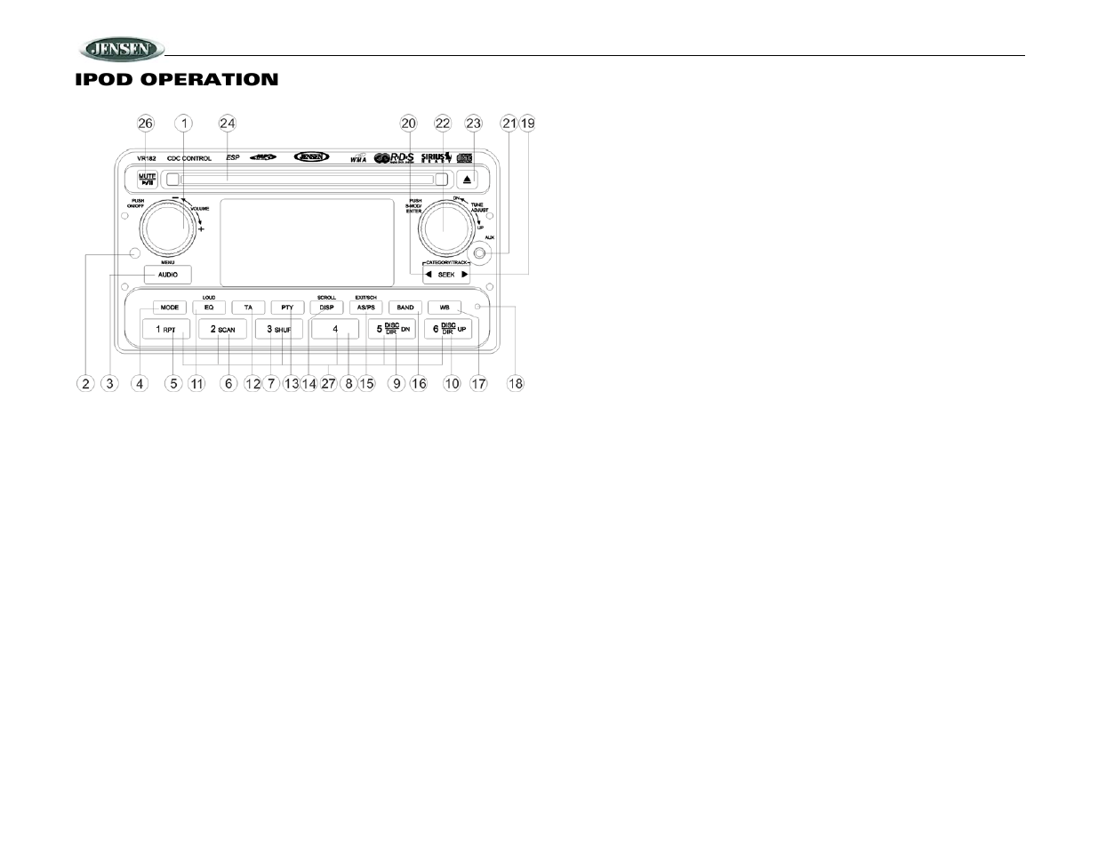 Vr182, Ipod operation | Jensen VR182 User Manual | Page 12 / 16